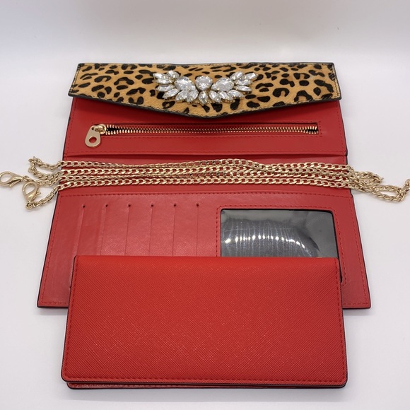 Dune London Red Leopard Print Wallet on a chain Crossbody - Picture 7 of 12